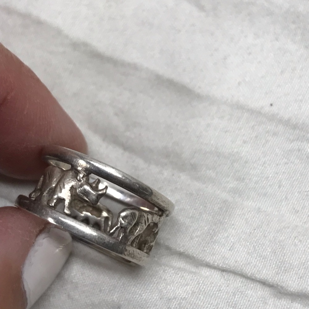 Vintage Sterling Silver Animal Ring Lion Rhino Hippo - Picture 14 of 15